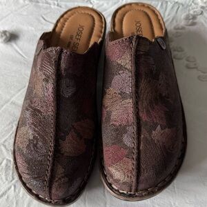 Josef Seibel Slip On Clog Mules Floral Leather Comfort Shoes Size 36 US 5-5.5
